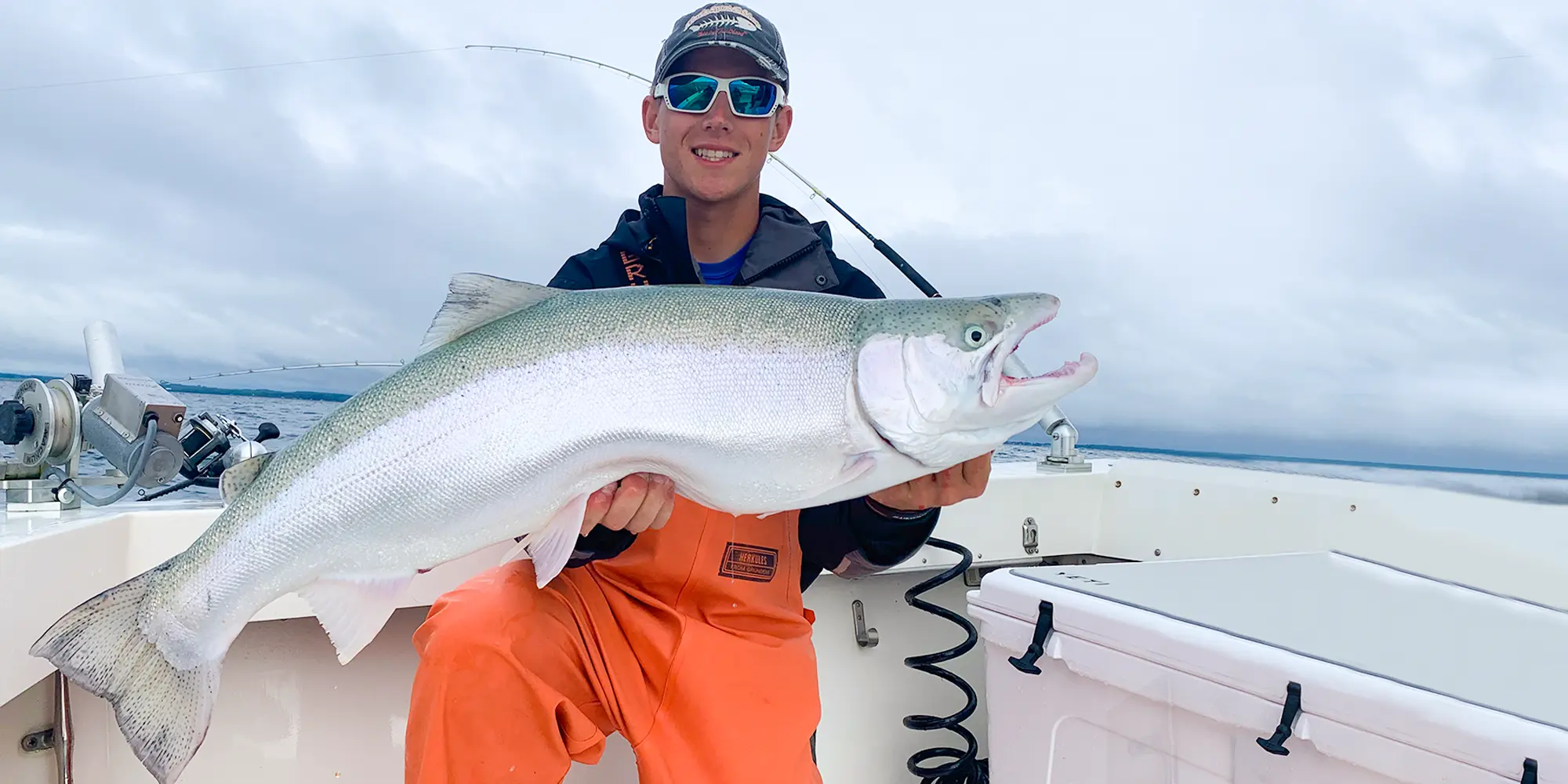 Charter Fishing Winthrop Harbor IL Man Holding A Steelhead